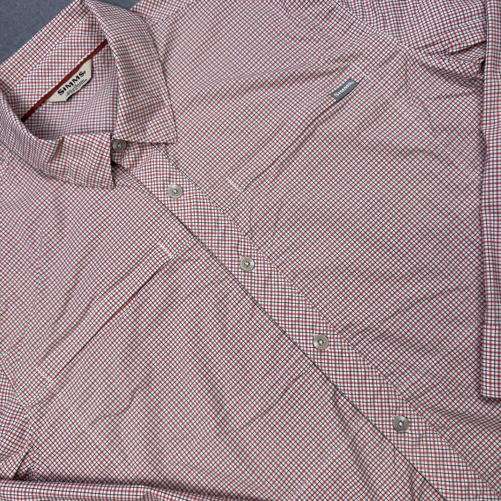 Simms Shirt Mens Large Orange Check Long Sleeve Vented Fishing Button Up Outdoor